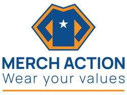 Merch Action Logo with the tagline Wear your Values